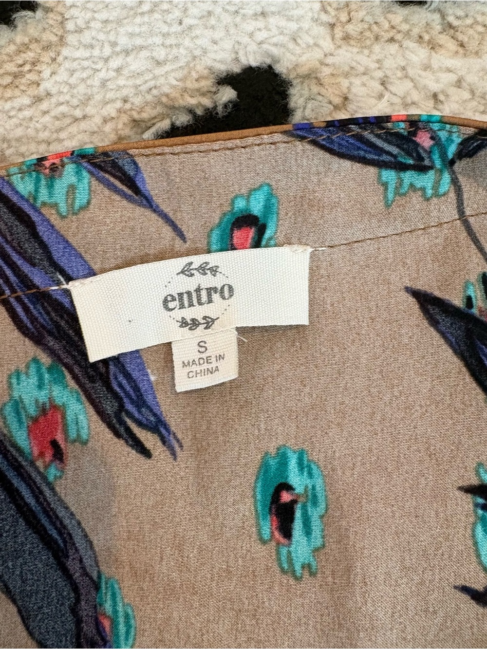 Entro Floral Ruffle Maxi Dress Small Boho Satin Brown Teal Tiered V Neck - Picture 7 of 7